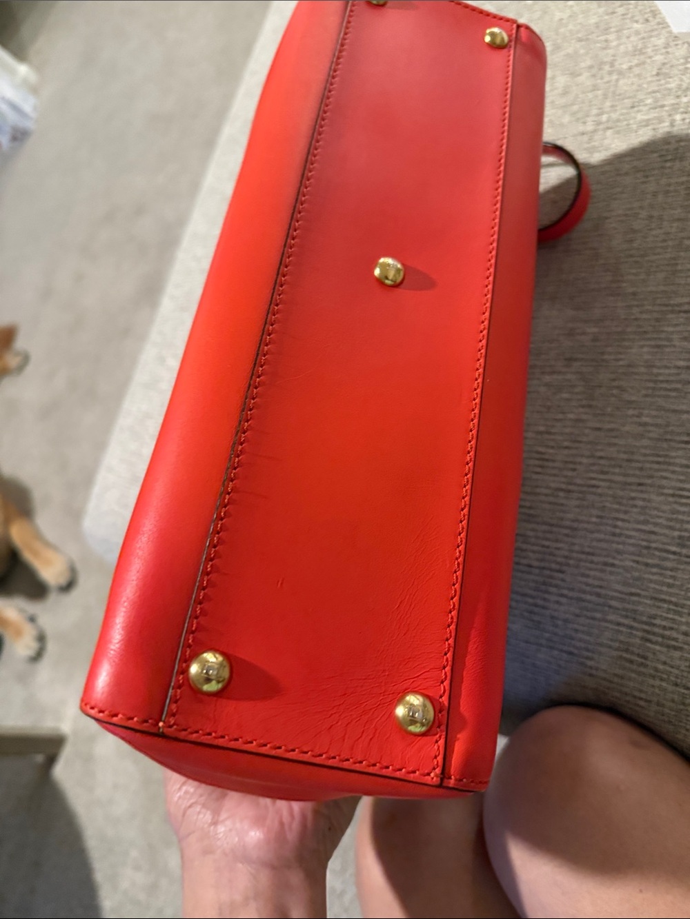 Fendi Peekaboo Orange Top-Handle Leather Satchel - Picture 4 of 9